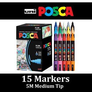 NEW 15 POSCA Paint Markers 5M Medium Tip Acrylic Paint Pens Art Supplies